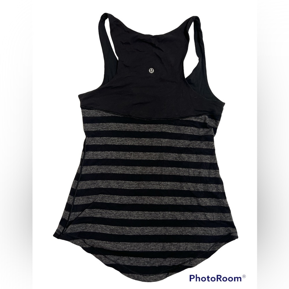Lululemon Striped Gray and Black Logo Tank Sports Workout Top